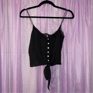 Urban Outfitters Black Tie Tank Top with Lace Trim